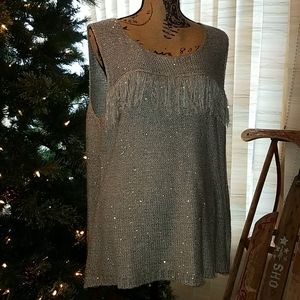SALE 🎅Sleeveless fringed Silver Sequined Knit Top